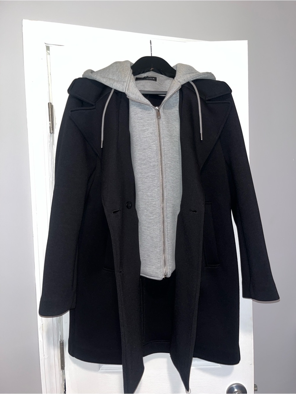 Zara contrast coat with removable hoodie